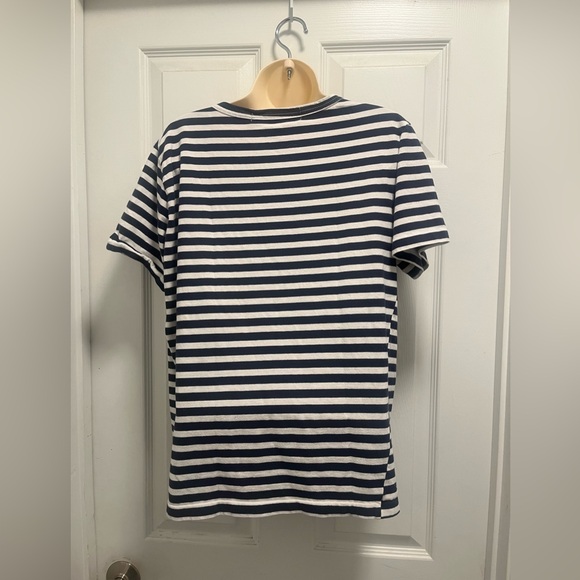 PLAY Comme des Garçons Navy White Striped T-shirt  red heart patch logo-L-EUC - Picture 8 of 10